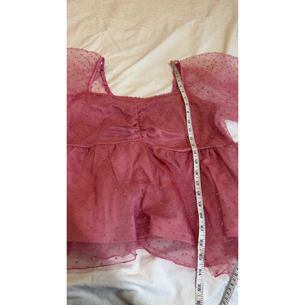 Arula Size A 1X 14/16 Pink Swiss Dot Mesh Puff Sleeve Babydoll Top - Picture 6 of 9